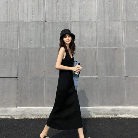 Knit Spaghetti-Strap Maxi Dress | Sweater Dress - Picture 9 of 9